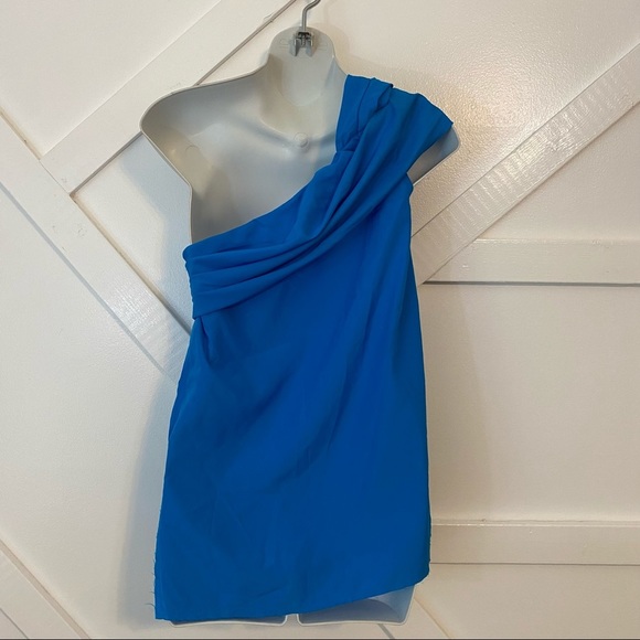 Baja East One Shoulder Draped Bow Blouse Blue 00 - Picture 5 of 7